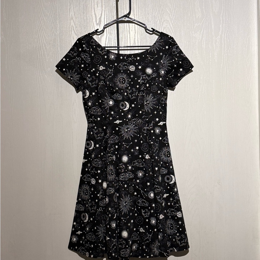 Black and White Celestial Mini Dress Fit and Flare